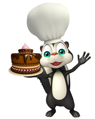 Skunk cartoon character with cake and chef hat
