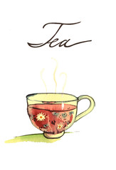 watercolor cup of tea flower