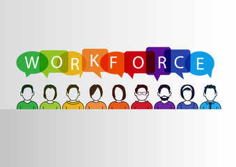 Colorful workforce infographic as vector illustration with group of people