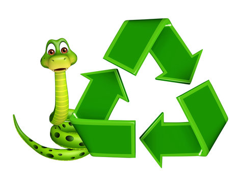 cute Snake cartoon character with recycle