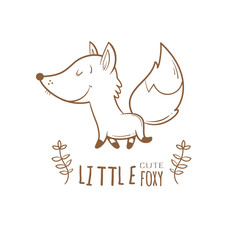 Card with cute cartoon fox. Little funny animal. Children's illustration. Vector image. Transparent background.