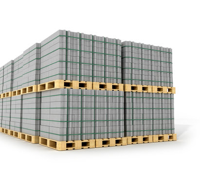 Aerated concrete blocks stacked on wooden pallets. Building mate