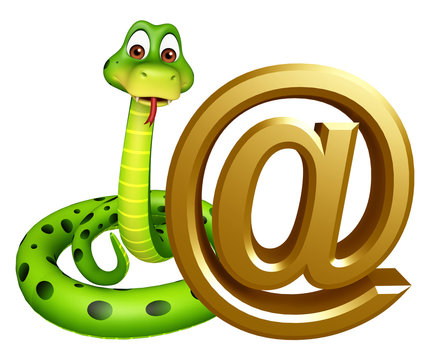 cute Snake cartoon character with at the rate sign