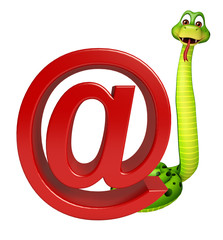 cute Snake cartoon character with at the rate sign