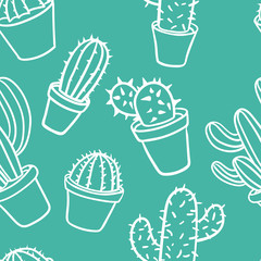 Seamless pattern with cactus. Pattern of cactus. Cacti in pots.
