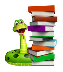 cute Snake cartoon character with book stack