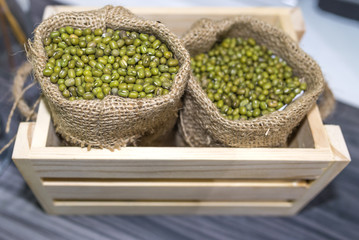 Green beans in a wooden box