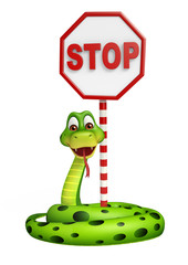 Snake cartoon character with stop sign