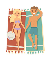 Couple on beach vector illustration.