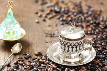 Cup of coffee on wooden table