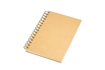 Recycled paper notebook front cover on white background