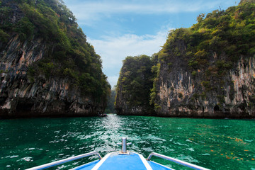 Long boat, rocks on Koh Hong in Krabi, Thailand
