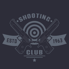 Shooting club logo, vintage emblem with two pistols, vector illustration