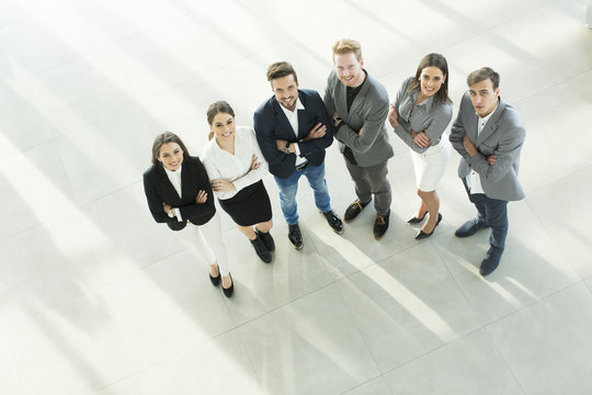 Young people in the office photographed from above