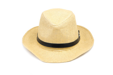 A Cheap summer hat made of straw on white background