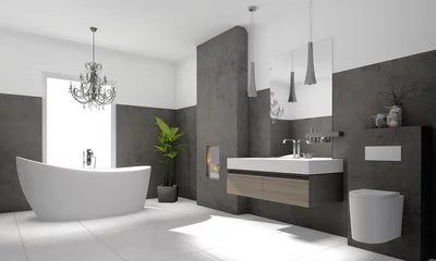Tapeten Luxuriöses modernes Badezimmer mit freistehender Badewanne © deepvalley