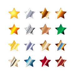 Many stars made of different metals on white