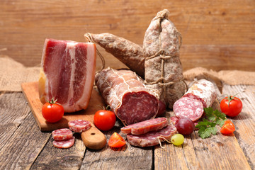 assorted salami and bacon