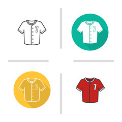 Baseball shirt flat design, linear and color icons set