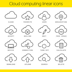 Cloud computing linear icons set
