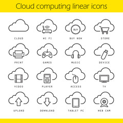 Fototapeta premium Cloud computing linear icons set