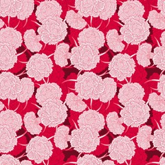 Seamless pattern of many flowers carnations. Detailed graphics flowers silhouettes. 