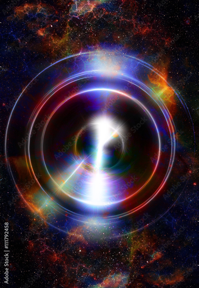 Poster audio music speaker with color effect. cosmic space and stars, cosmic abstract background. space mus