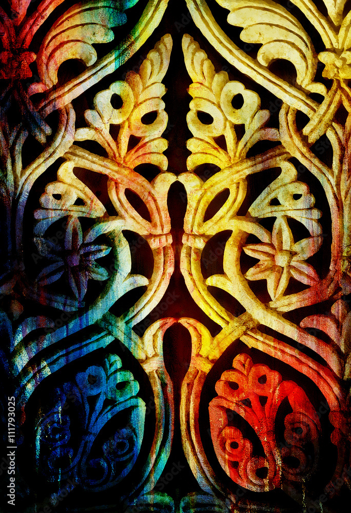 Poster floral pattern with ancient and oriental elements. computer collage.