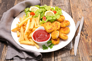 nugget,french fries and vegetable