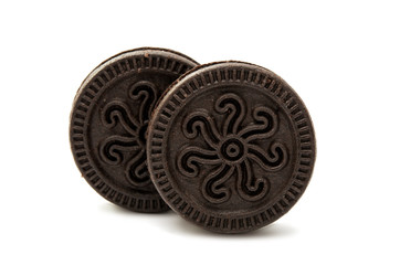 Chocolate cookies with cream filling isolated