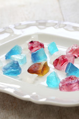 Japanese traditional confectionery, Kohakutou, dried sweetened agar jelly
