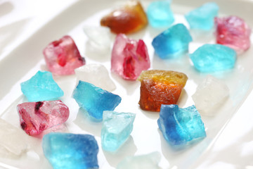 Japanese traditional confectionery, Kohakutou, dried sweetened agar jelly
