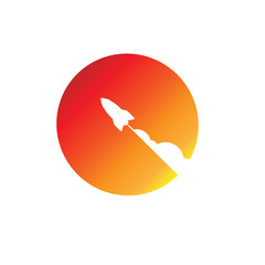 Launching rocket sunset background