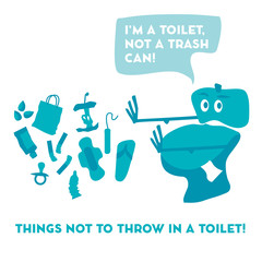 toilet pan and garbage vector illustration