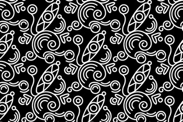 Fototapeta premium Line art seamless pattern with abstract ethnic elements. 