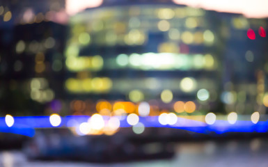 City of London at twilight and first night's lights, blur background