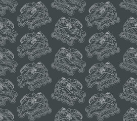seamless pattern with roller skates on a gray background