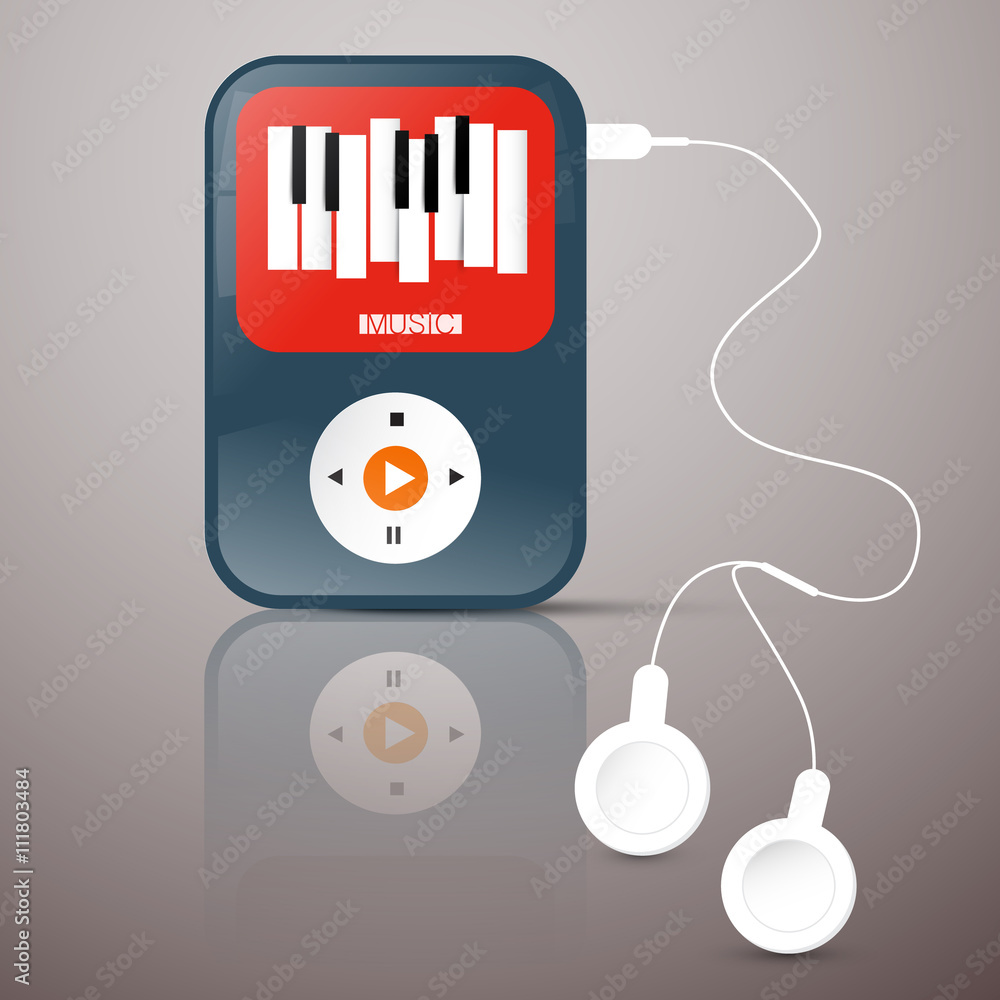 Poster mp3 player. abstact vector music player with headphones. music player illustration with abstract key