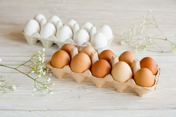 brown and white eggs