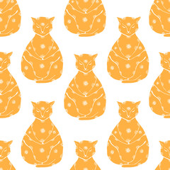 Meditating cat silhouettes seamless pattern. Vector illustration