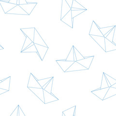 Origami paper boats or ships pattern. Sea theme. Seamless background.