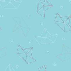 Origami paper boats or ships pattern. Sea theme. Seamless background.