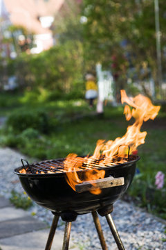 A grill on fire, Sweden.