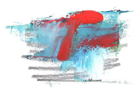 photo blue red grunge brush strokes oil paint isolated on white background