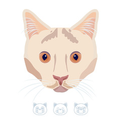 Cartoon white cat portrait with spot. Vector Illustration.