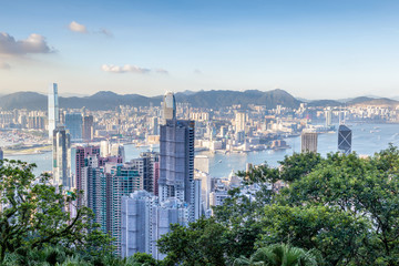 Naklejka premium Aerial View of Victoria Harbor in Hong Kong