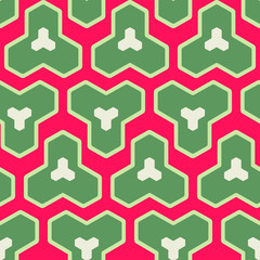 Seamless geometric pattern. Ethnic elements of Japanese ornaments. Bright colors pink and green.