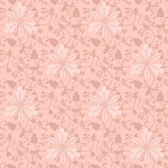 Floral pattern in the vintage style with ethnic Asian elements. Gentle tones.