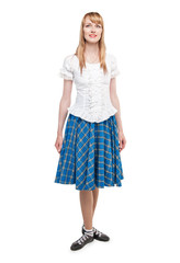 Young woman in clothing for Scottish dance