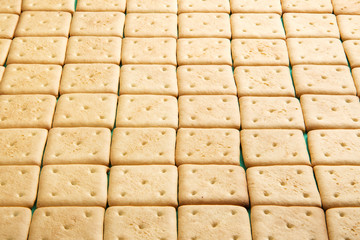 crackers lined rows, view from above